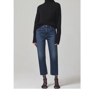 Citizens of Humanity High Rise Daphne Crop Jean Raw Hem Dark Wash Size 27